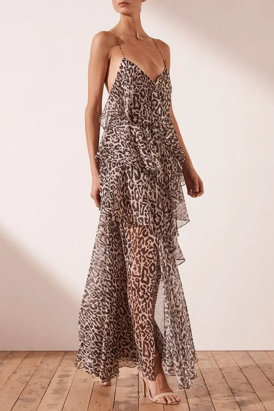 Shona Joy Mariposa Cross Back Maxi Dress Leopard Print Size 10 for rent on The Volte - main image