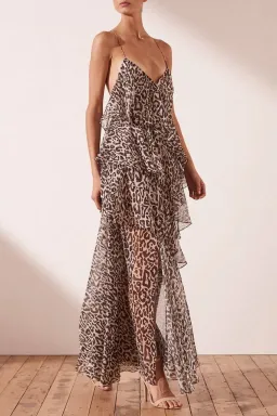 Shona Joy Mariposa Cross Back Maxi Dress Leopard Print Size 10 for rent on The Volte - image 2