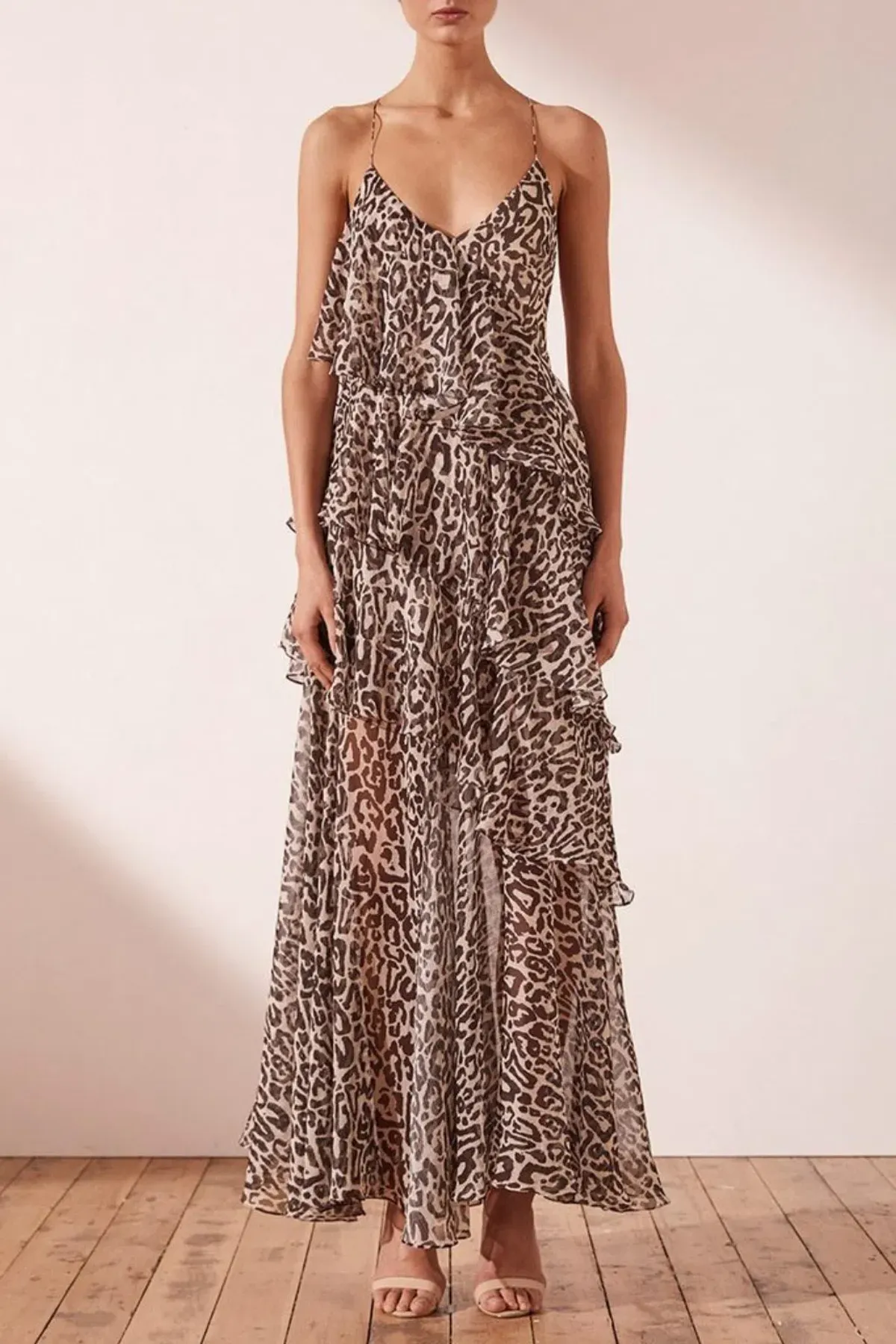 Shona Joy Mariposa Cross Back Maxi Dress Leopard Print Size 10 for rent on The Volte - main image
