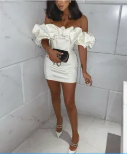 House of CB Selena Satin Ruffle Strapless Mini Dress Ivory White Size XS / Au 6 for rent on The Volte - image 5