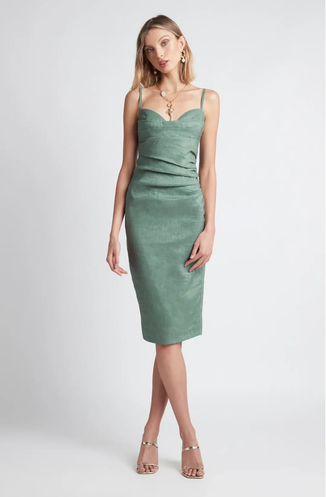 Sheike Vortex Midi Dress Sage Green Size 8 for rent on The Volte - main image