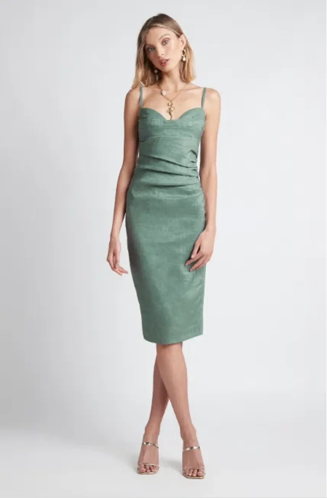 Sheike Vortex Midi Dress Sage Green Size 8 for rent on The Volte - main image