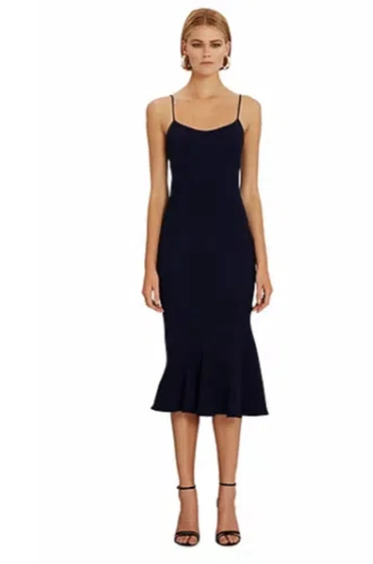 By Johnny Shoe String Rising Frill Dress Navy Size 14 - Image 1