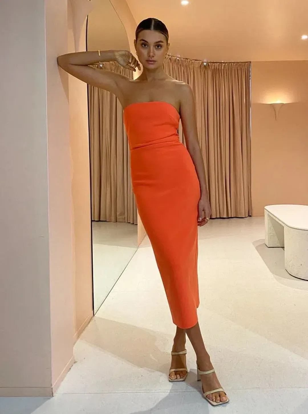 Bec and Bridge Cecily Midi Dress Orange Size 10 for rent on The Volte - main image