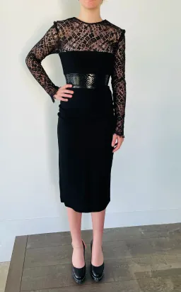 Alex Perry Mabelle Lace Long Sleeve Plastic & Satin Crepe Pencil Dress Black Size 6 for rent on The Volte - image 1