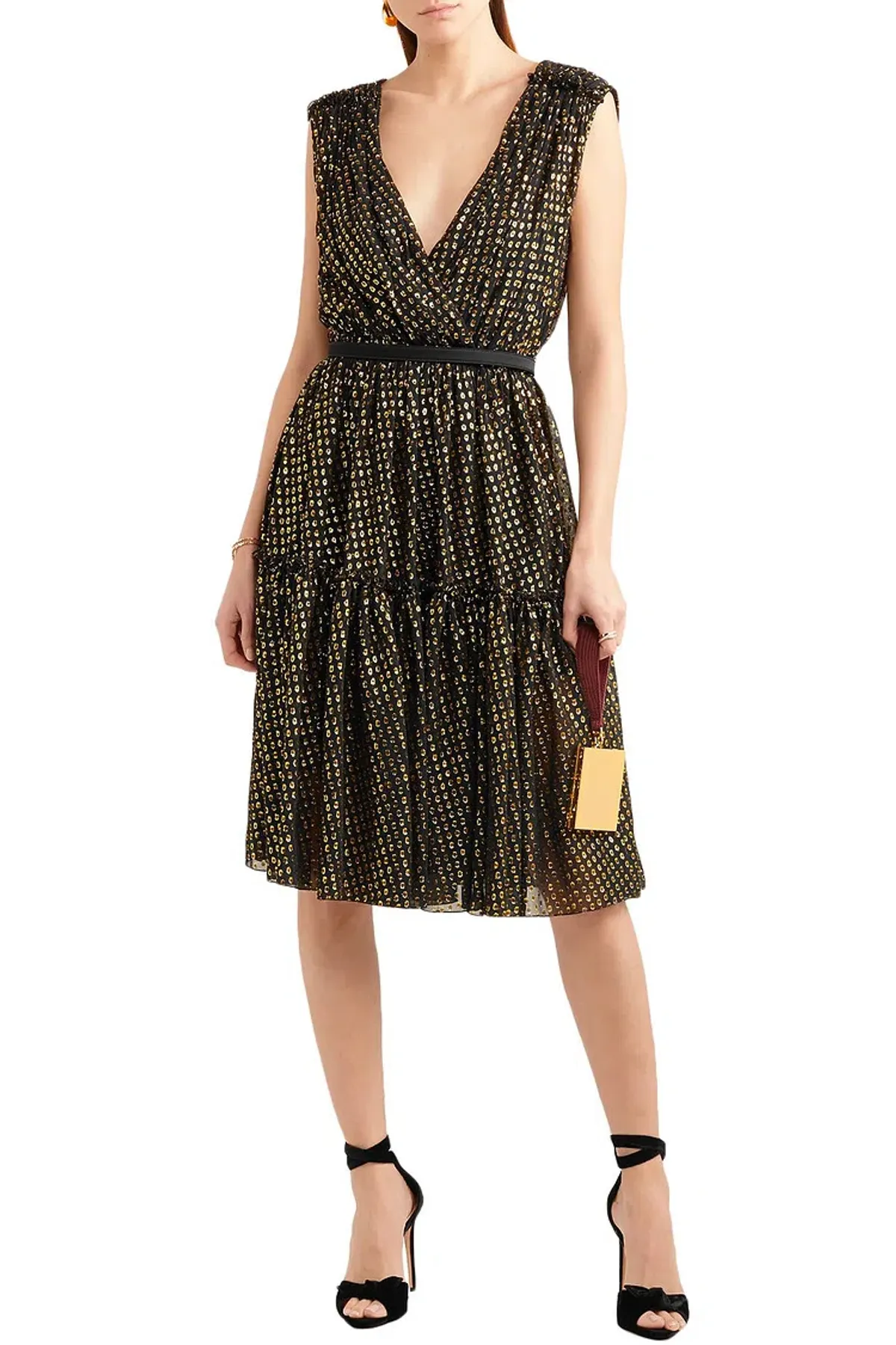 Stella McCartney Belted Fil Coupé Silk Blend Dress Metallic Size 8 - Image 1