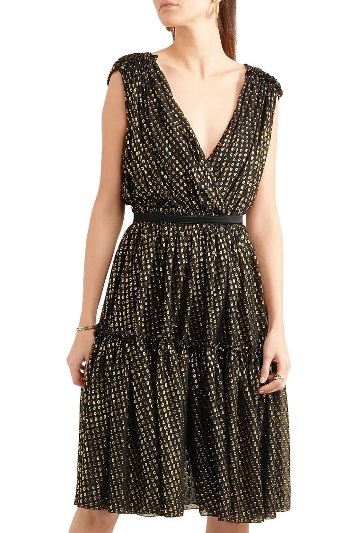 Stella McCartney Belted Fil Coupé Silk Blend Dress Metallic Size 8 - Image 2