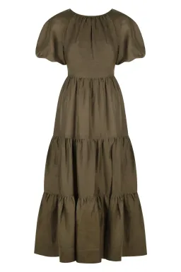 Shona Joy Bruna Linen Short Sleeve Backless Midi Dress Green Size 12 for rent on The Volte - image 3
