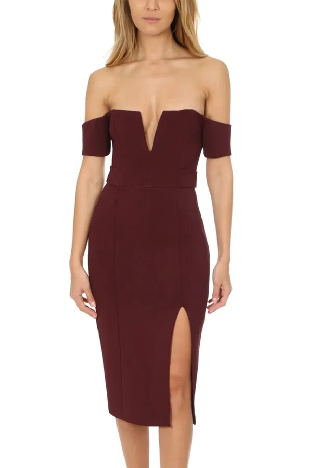 Nicholas Bandage Deep V Pencil Dress Burgundy Size 10 - Image 1