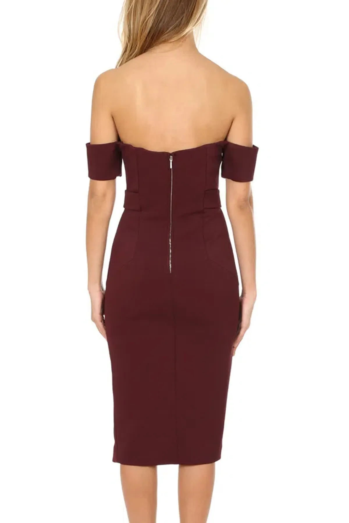 Nicholas Bandage Deep V Pencil Dress Burgundy Size 10 - Image 3