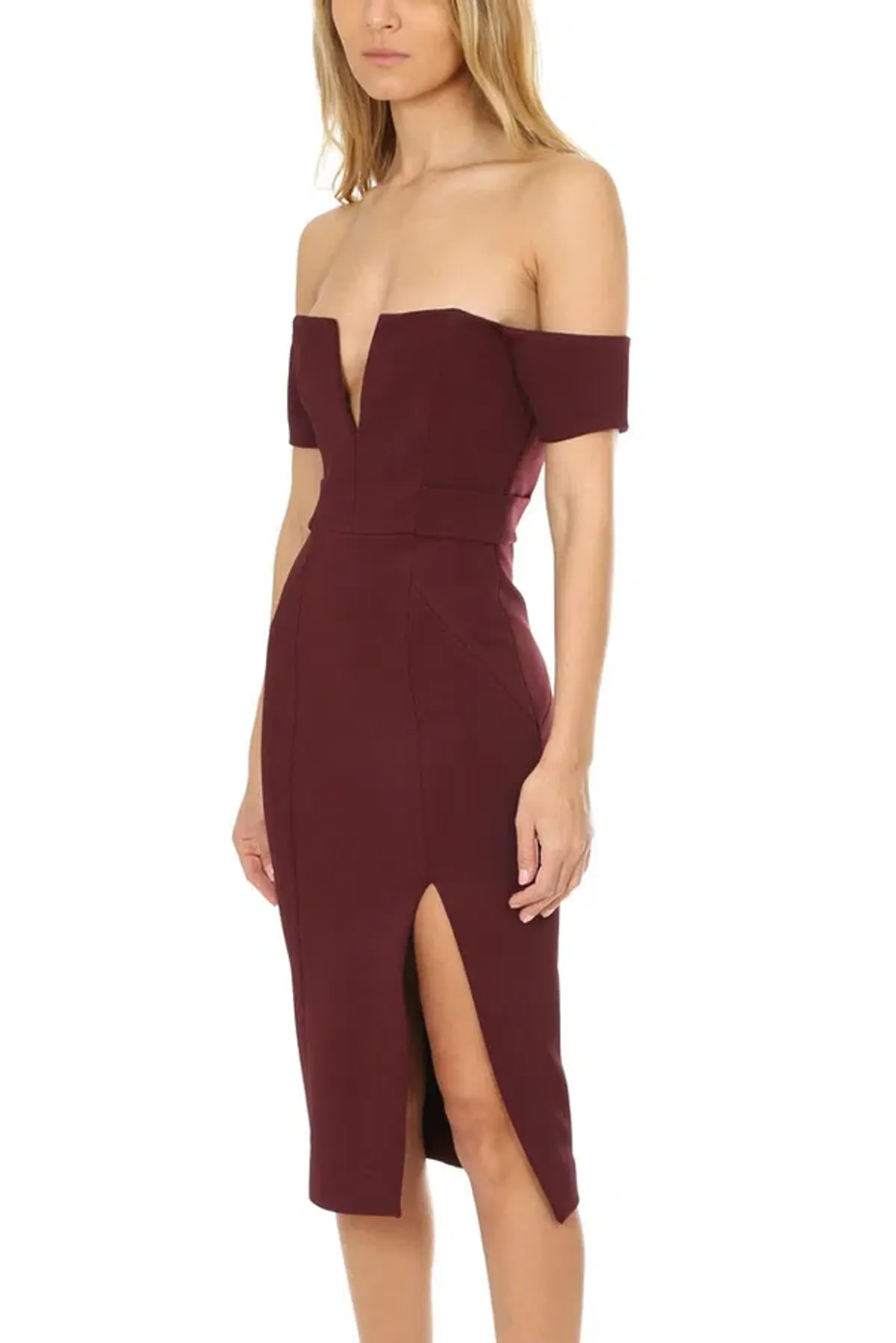Nicholas Bandage Deep V Pencil Dress Burgundy Size 10 - Image 2