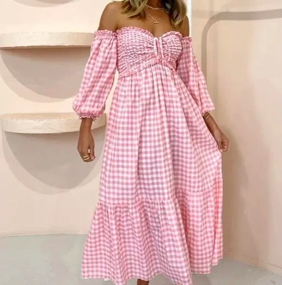 Steele Jacques Dress Pink Check Size 8 - Image 1
