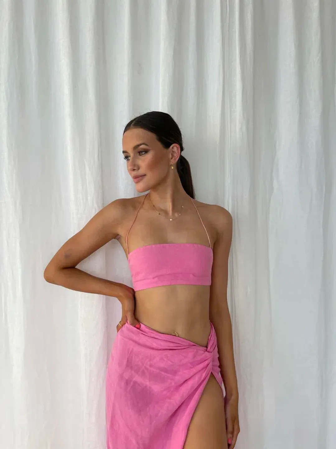 Natalie Rolt Kylie Crop Size 0 & Kaia Skirt Size 1 Set Pink for rent on The Volte - main image