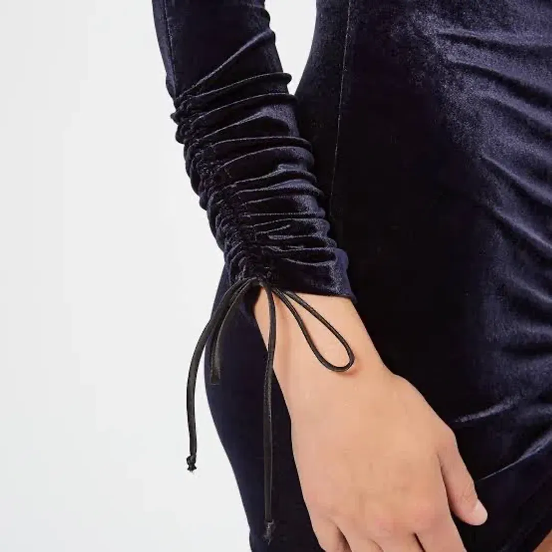 Bec & Bridge Velvet Jagger Long Sleeve Mini Dress Navy Size 8 for rent on The Volte - main image