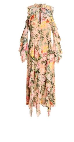 Nicholas Cold-shoulder ruffled floral-print silk crepe de chine midi dress for rent on The Volte - image 4
