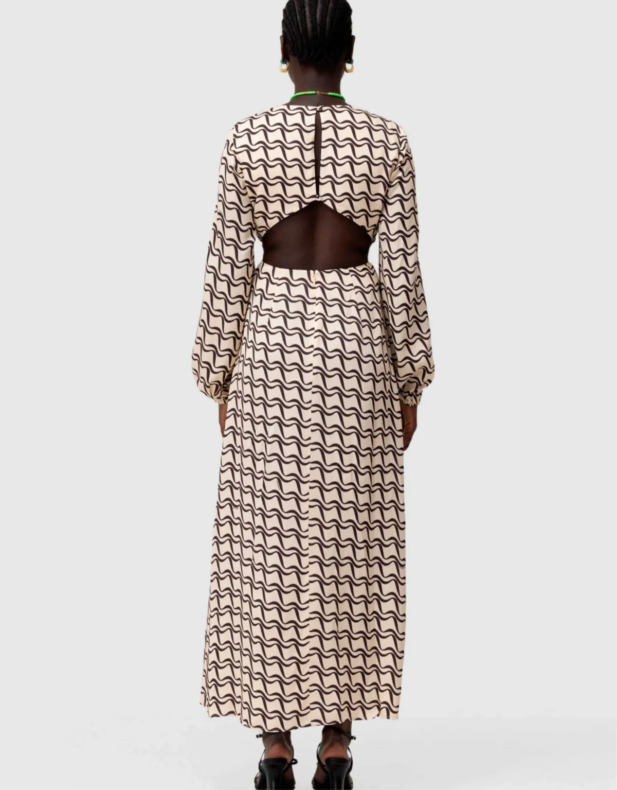 The Wolf Gang Marrakesh Cut Out Dress Black Wave Print Size 8 - Image 2