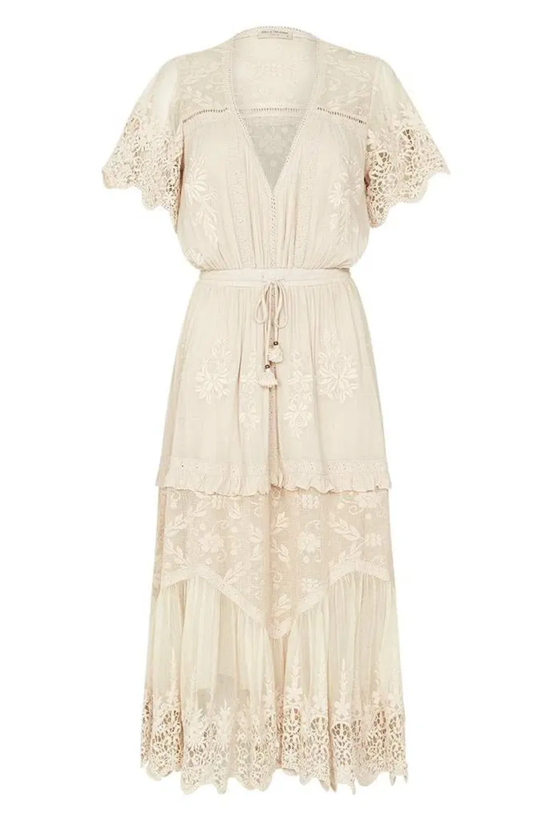 Spell & The Gypsy Maggie Embroidered Midi Dress Cream Size XS for rent on The Volte - main image