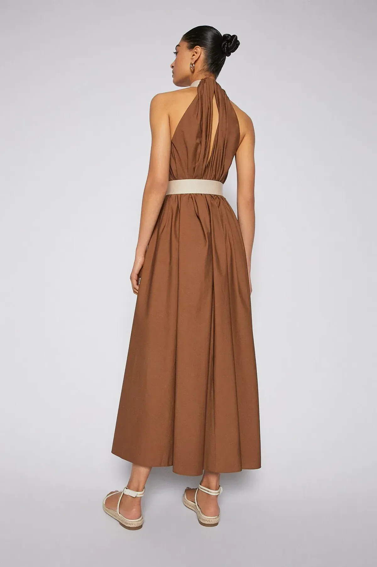 Scanlan Theodore Cotton Strapping Dress With Belt Brown Size 6 - Image 3