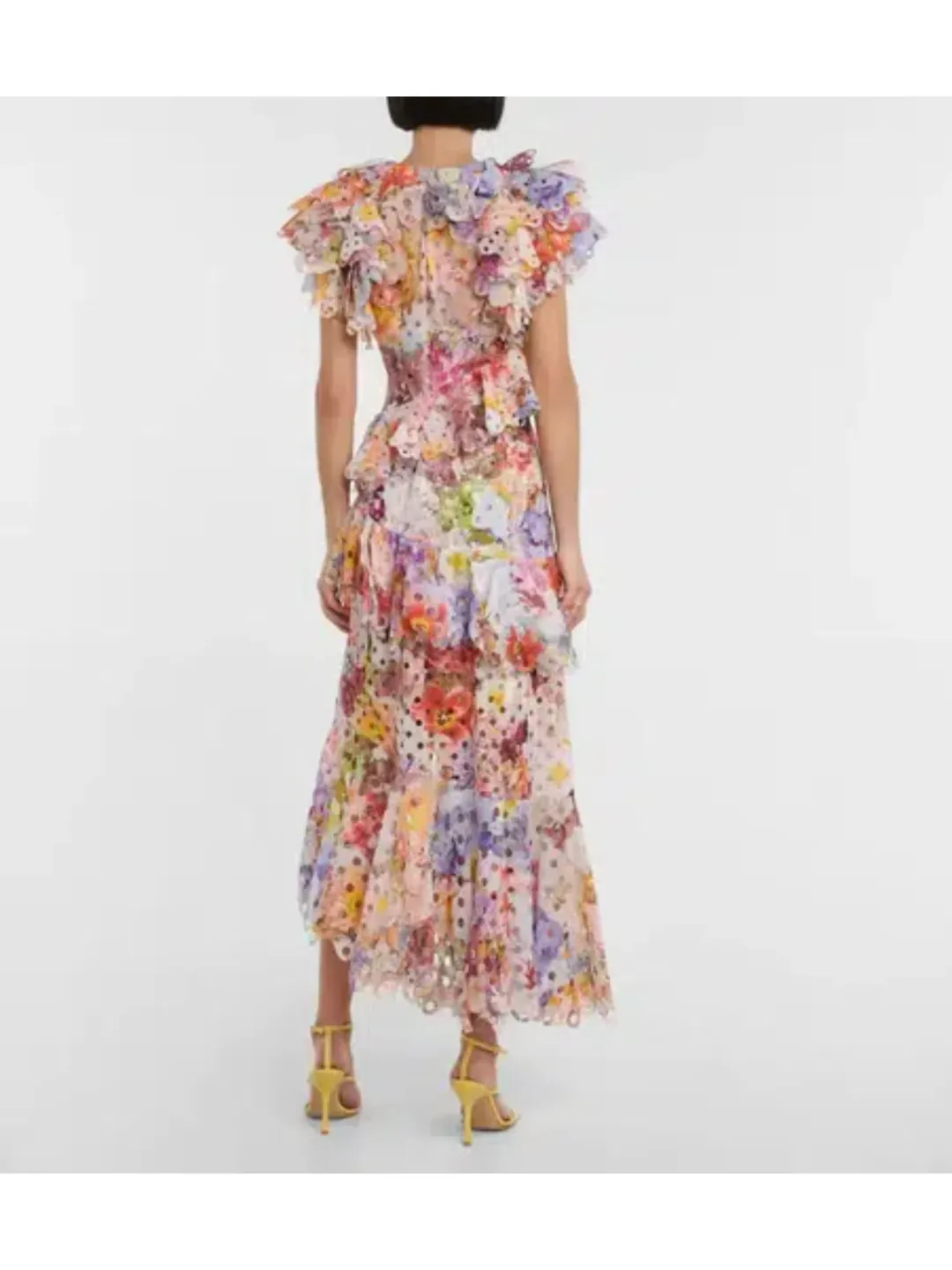 Zimmermann Prima Frilled Gown in Patchwork Floral Print Size 0 / AU 8 for rent on The Volte - main image