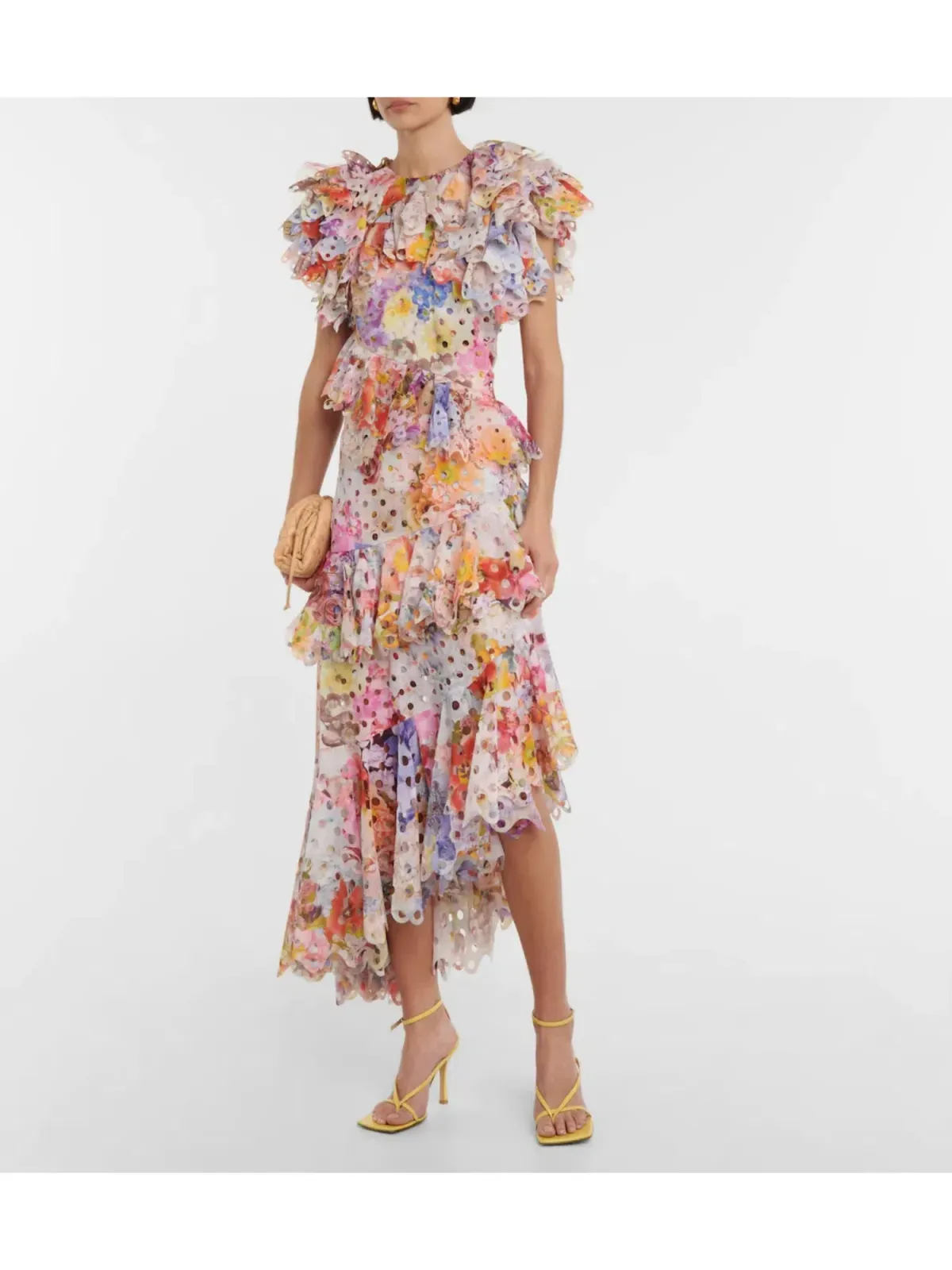 Zimmermann Prima Frilled Gown in Patchwork Floral Print Size 0 / AU 8 for rent on The Volte - main image
