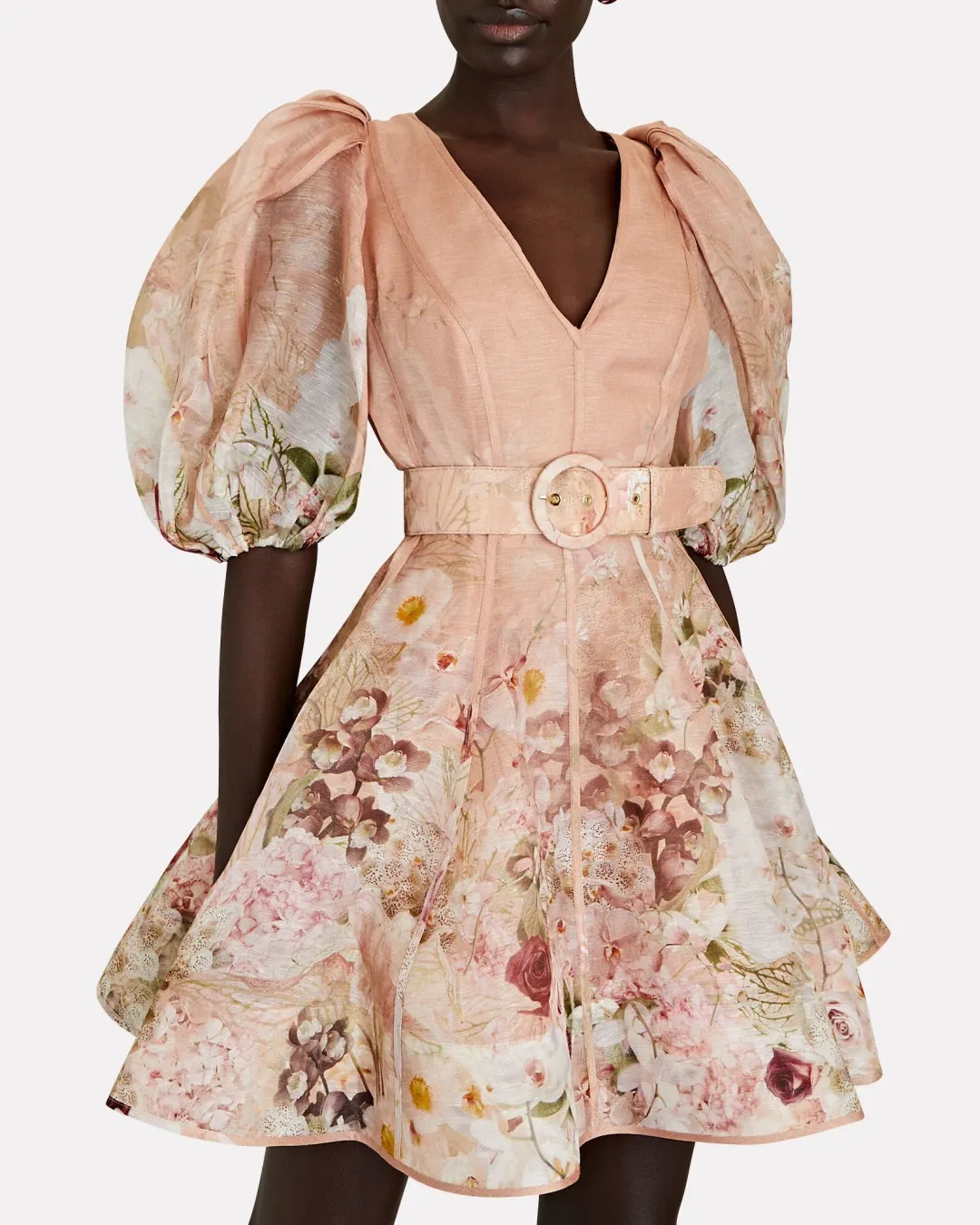 Zimmermann Dancer Puff Sleeve Mini Dress Pink Size 1 / Au 10 for rent on The Volte - main image