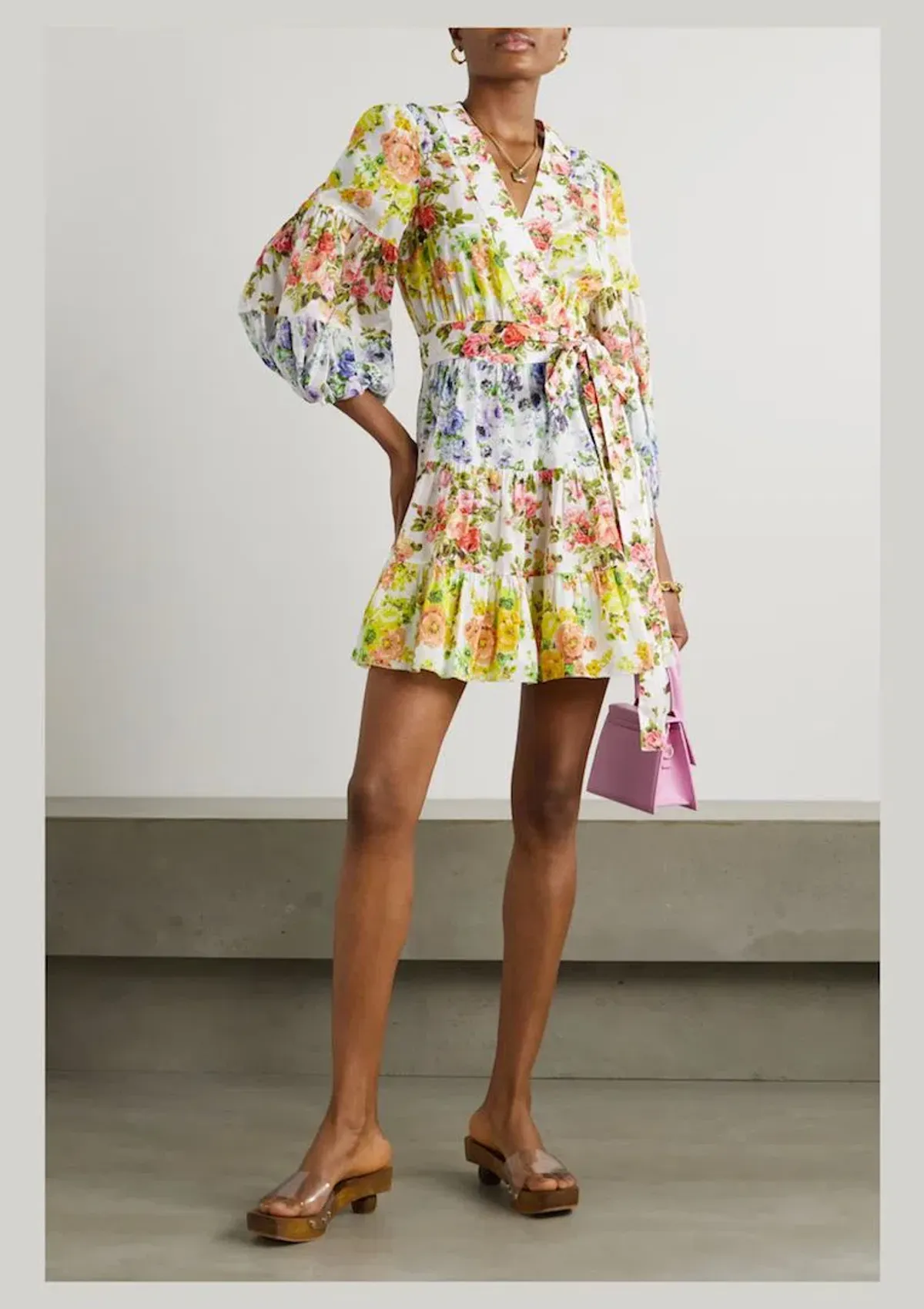 Zimmermann Net-Sustain Tiered Organic Linen Mini Wrap Dress Floral Size 1 / AU 10 for rent on The Volte - main image