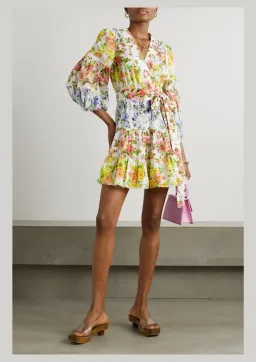 Zimmermann Net-Sustain Tiered Organic Linen Mini Wrap Dress Floral Size 1 / AU 10 for rent on The Volte - image 1