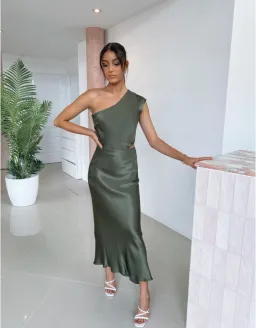 Bec & Bridge Delphine Asymmetric Midi Dress Green Size 6 for rent on The Volte - image 3