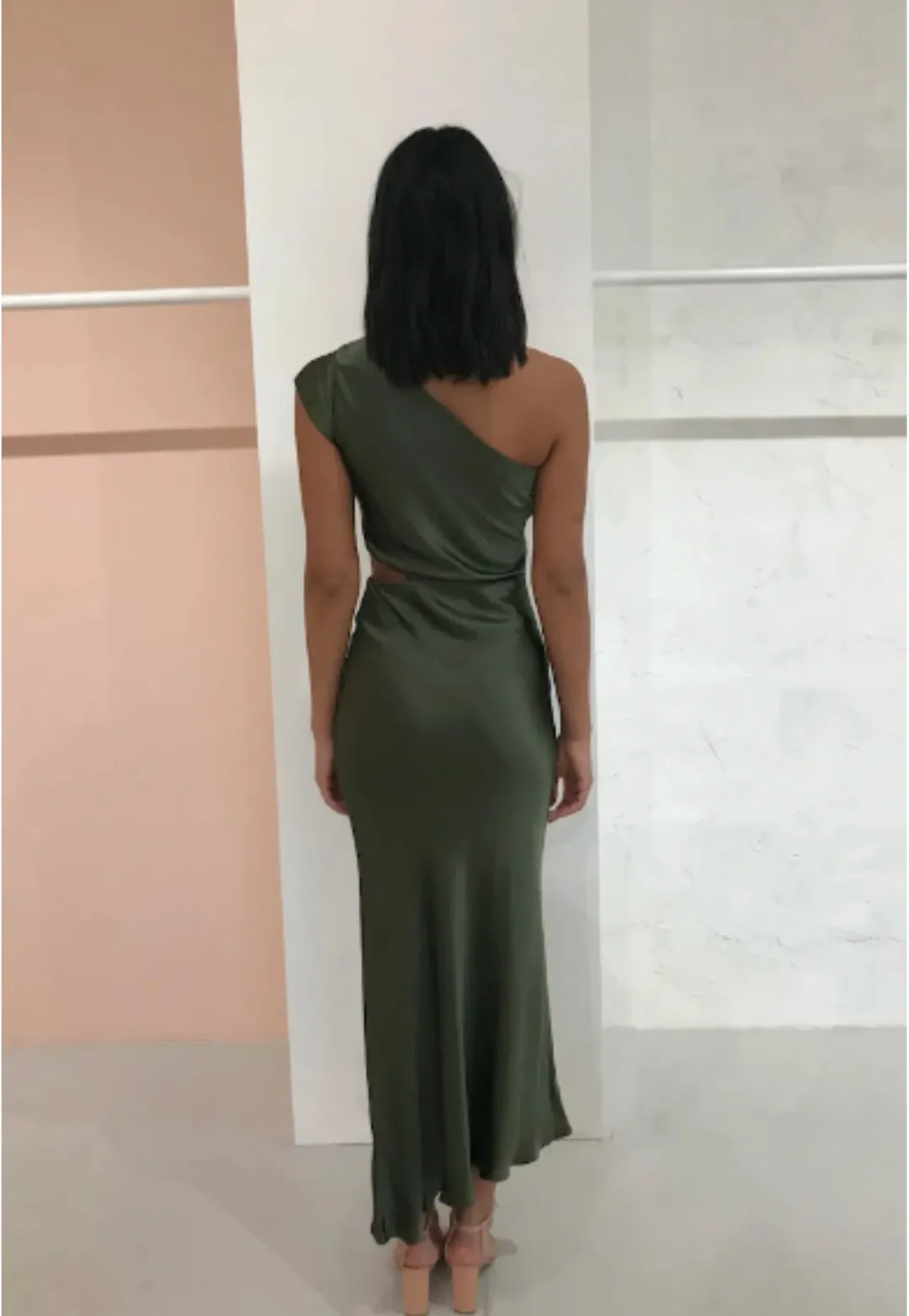 Bec & Bridge Delphine Asymmetric Midi Dress Green Size 6 for rent on The Volte - main image