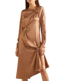 Versace Satin Midi Dress in Camel Brown Size 8 for rent on The Volte - image 2