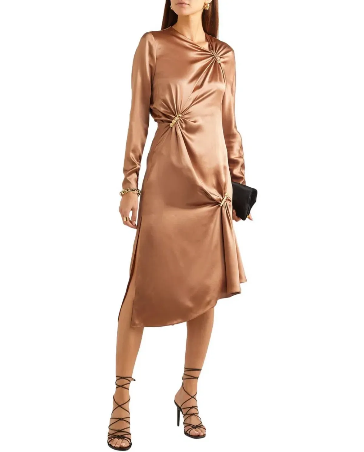 Versace Satin Midi Dress in Camel Brown Size 8 - Image 1