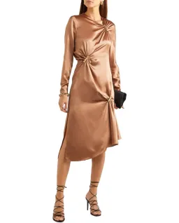 Versace Satin Midi Dress in Camel Brown Size 8 for rent on The Volte - image 1
