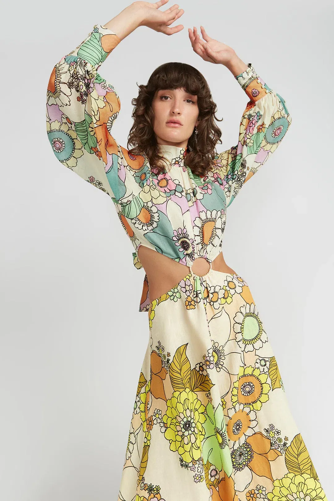 Alemais Farrah Cut Out Midi Dress Print Size 10 for rent on The Volte - main image