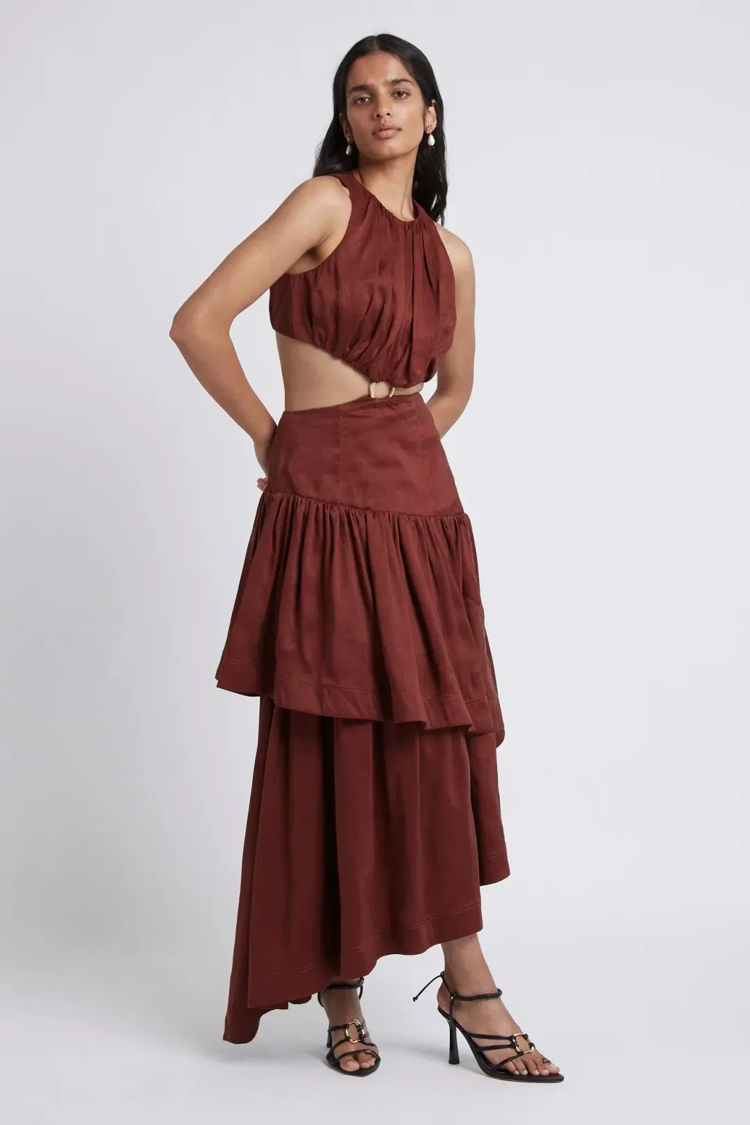 Aje Caliente Cut Out Dress Maroon Red Size 8 for rent on The Volte - main image