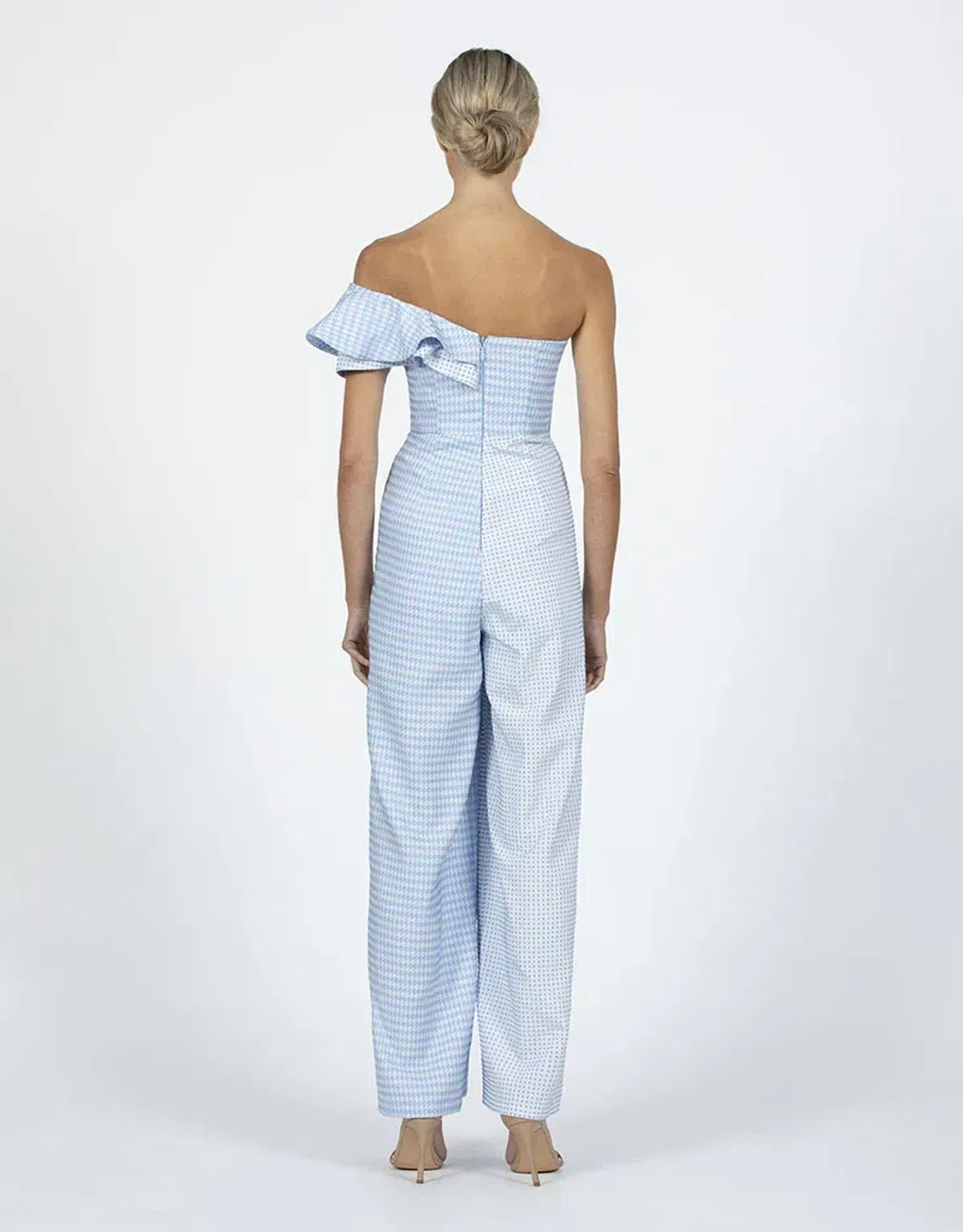 Bariano Willow Contrast Off Shoulder Jumpsuit Pale Blue/Cream Size 8 - Image 2
