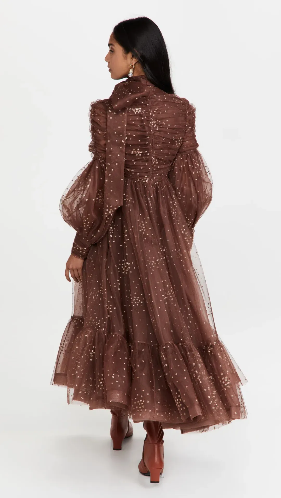 Zimmermann Tempo Ruched Glitter Gown Chocolate Brown Size 0 / Au 8 for rent on The Volte - main image