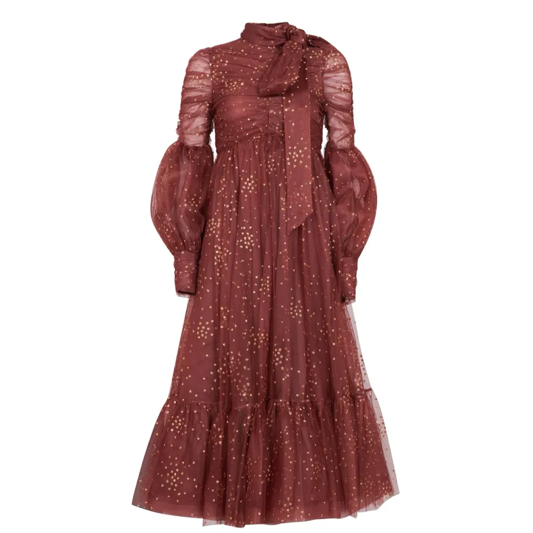 Zimmermann Tempo Ruched Glitter Gown Chocolate Brown Size 0 / Au 8 for rent on The Volte - main image