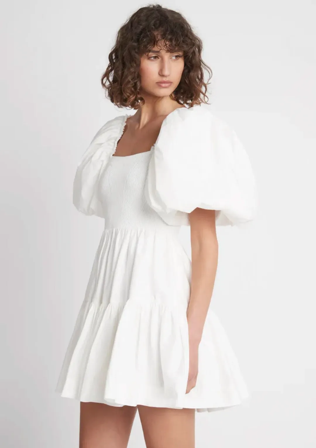 Aje Casa Puff Sleeve Mini Knit Dress White Size 14 for rent on The Volte - main image