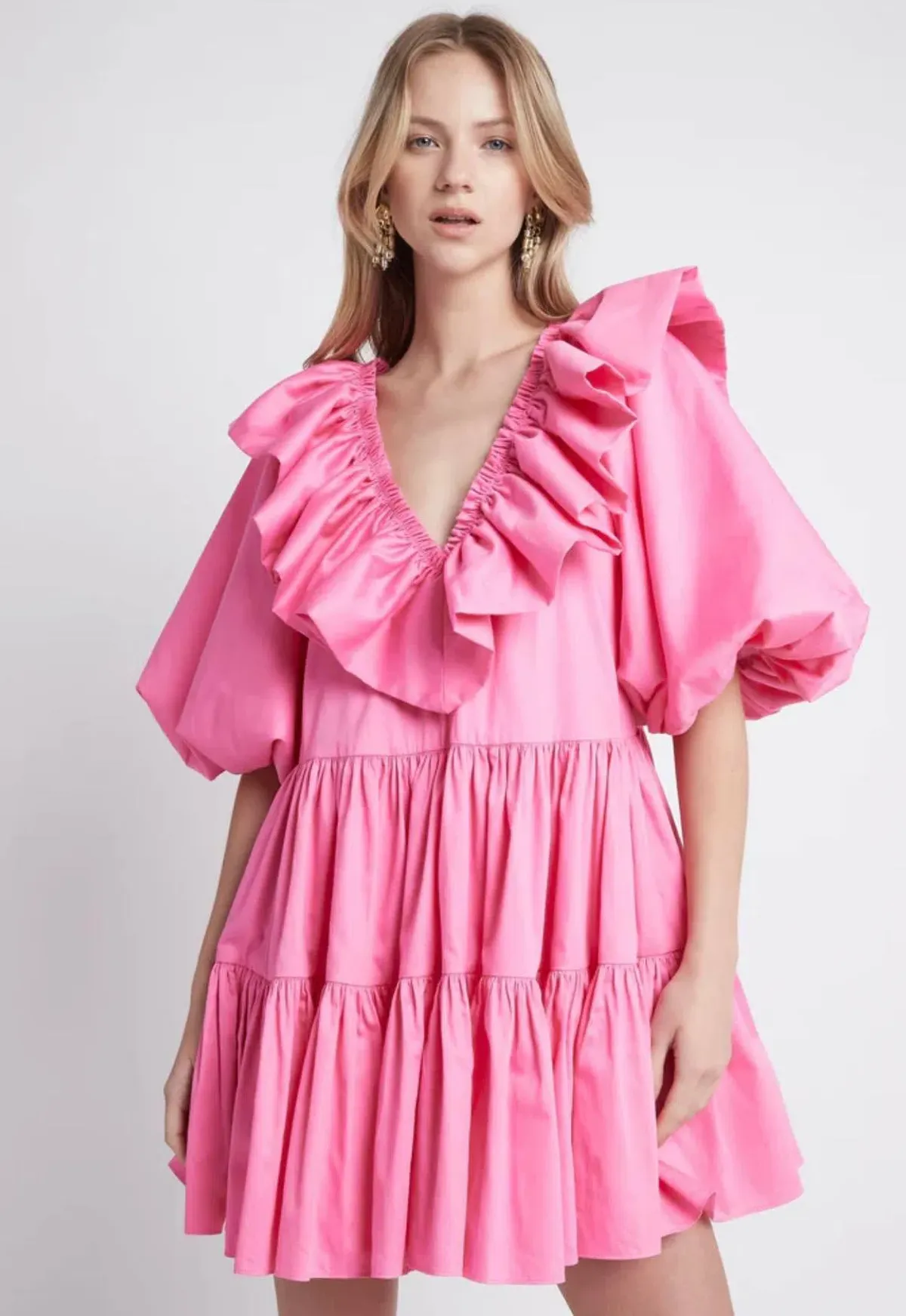 Aje Solstice Ruffle Tiered Smock Mini Dress Pink Size 14 - Image 3