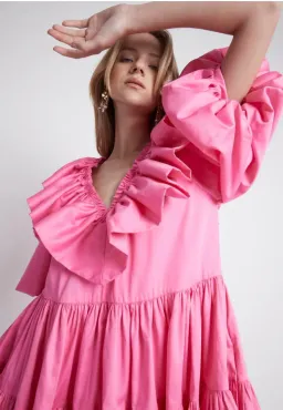 Aje Solstice Ruffle Tiered Smock Mini Dress Pink Size 14 for rent on The Volte - image 5