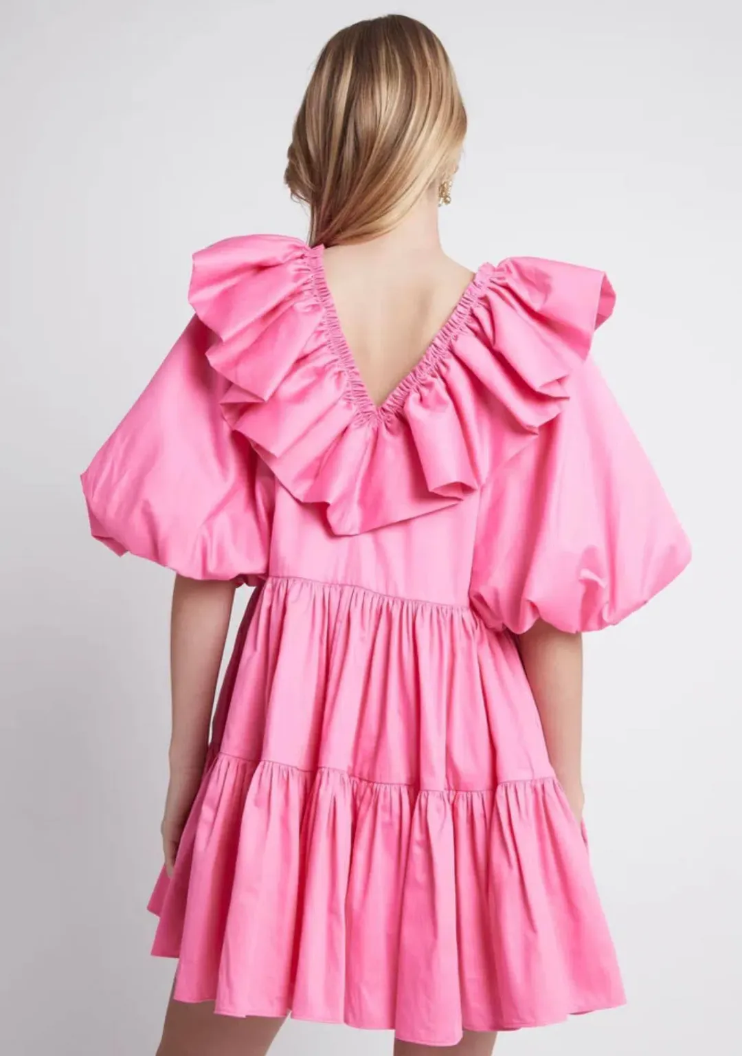 Aje Solstice Ruffle Tiered Smock Mini Dress Pink Size 14 for rent on The Volte - main image