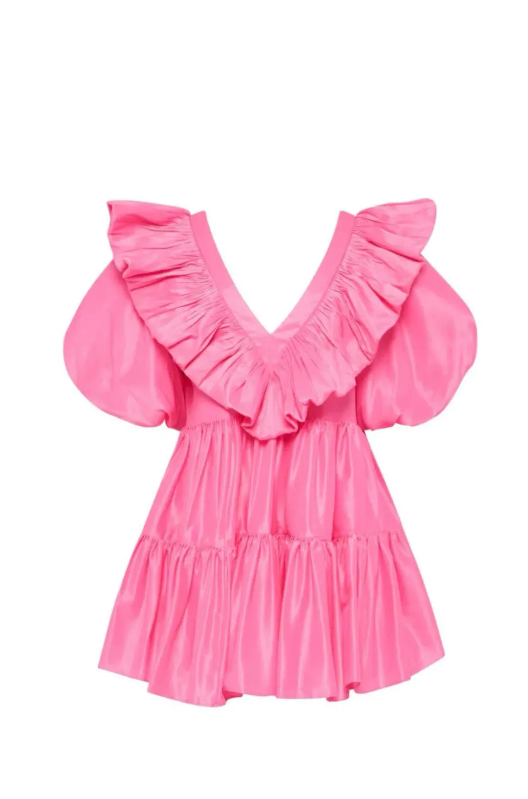 Aje Solstice Ruffle Tiered Smock Mini Dress Pink Size 14 for rent on The Volte - main image
