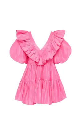 Aje Solstice Ruffle Tiered Smock Mini Dress Pink Size 14 for rent on The Volte - image 7