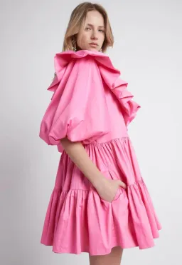 Aje Solstice Ruffle Tiered Smock Mini Dress Pink Size 14 for rent on The Volte - image 4
