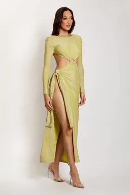 Meshki Christina Backless Maxi Wrap Dress Green Shimmer Size L for rent on The Volte - image 2