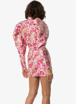 Rotate By Birger Christensen Button-detailed Ruched Floral-jacquard Mini Dress In Multi Size 8 for rent on The Volte - image 6