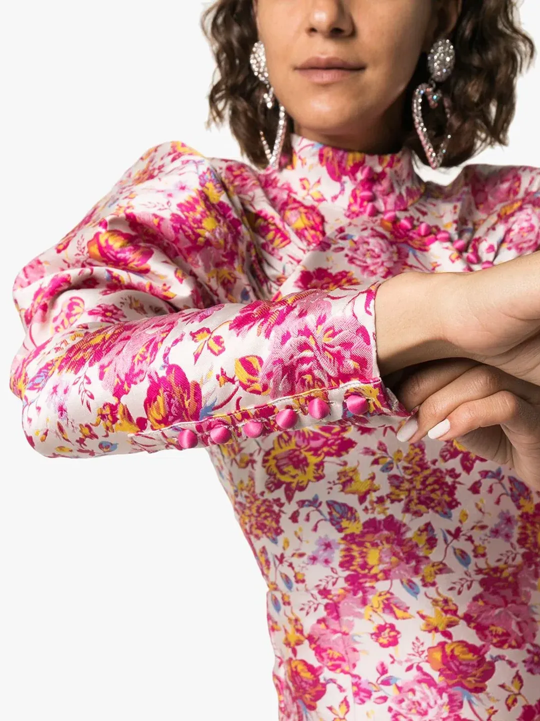 Rotate By Birger Christensen Button-detailed Ruched Floral-jacquard Mini Dress In Multi Size 8 for rent on The Volte - main image