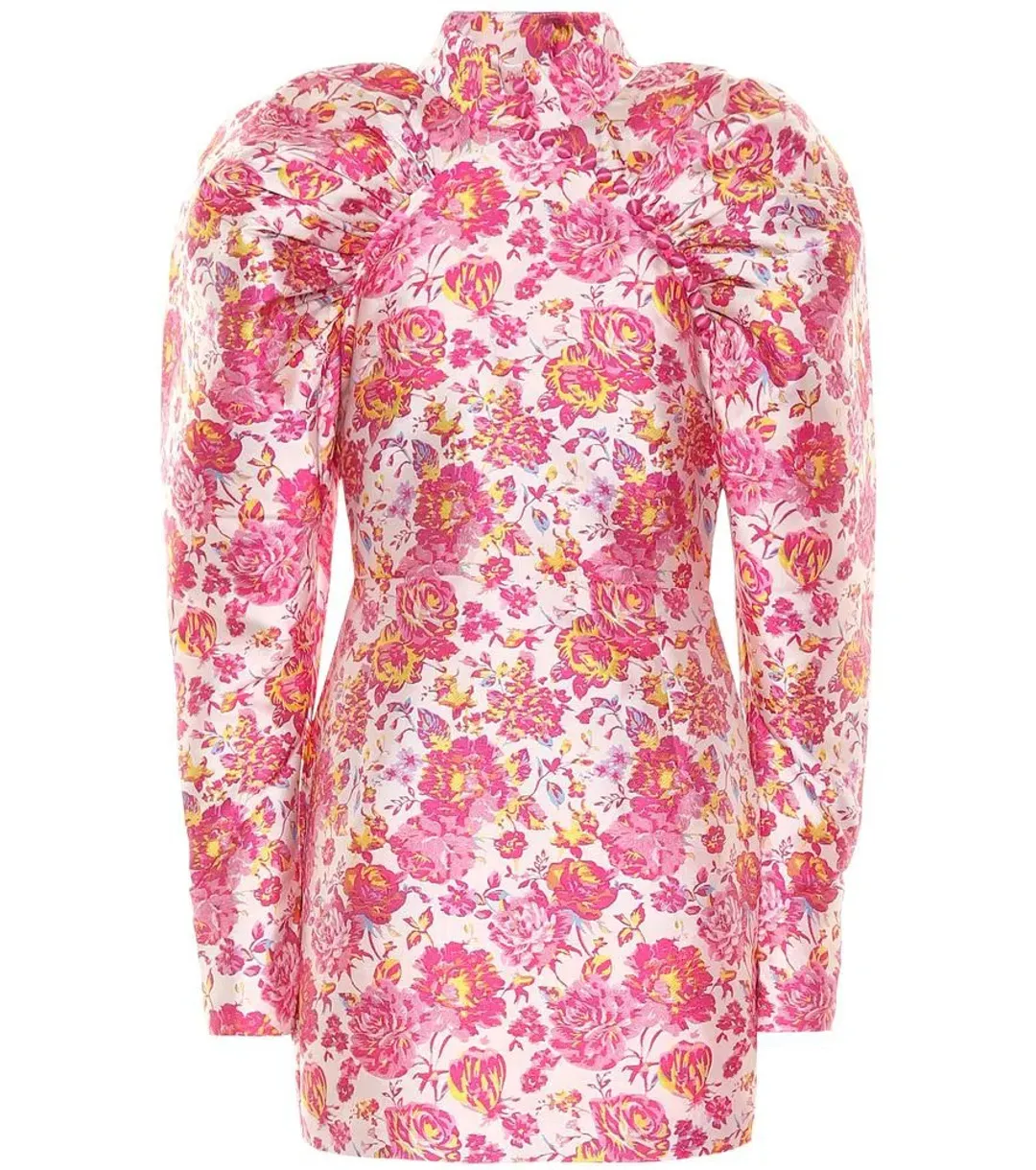 Rotate By Birger Christensen Button-detailed Ruched Floral-jacquard Mini Dress In Multi Size 8 for rent on The Volte - main image