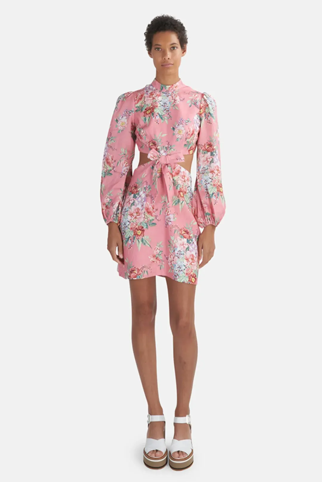Zimmermann Bellitude Bow Front Mini Dress Watermelon Floral Print Size 1 / AU 10 for rent on The Volte - main image