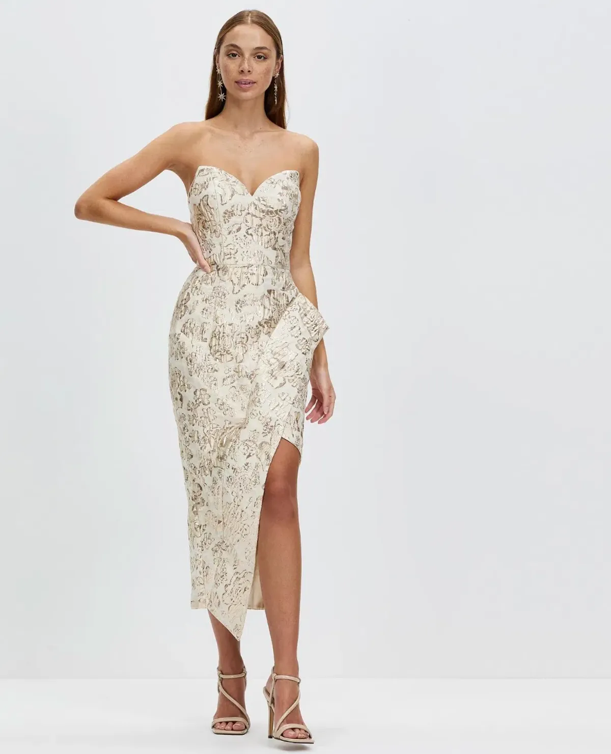 Bariano Adelina Metallic Midi Dress Gold Size 10 for rent on The Volte - main image